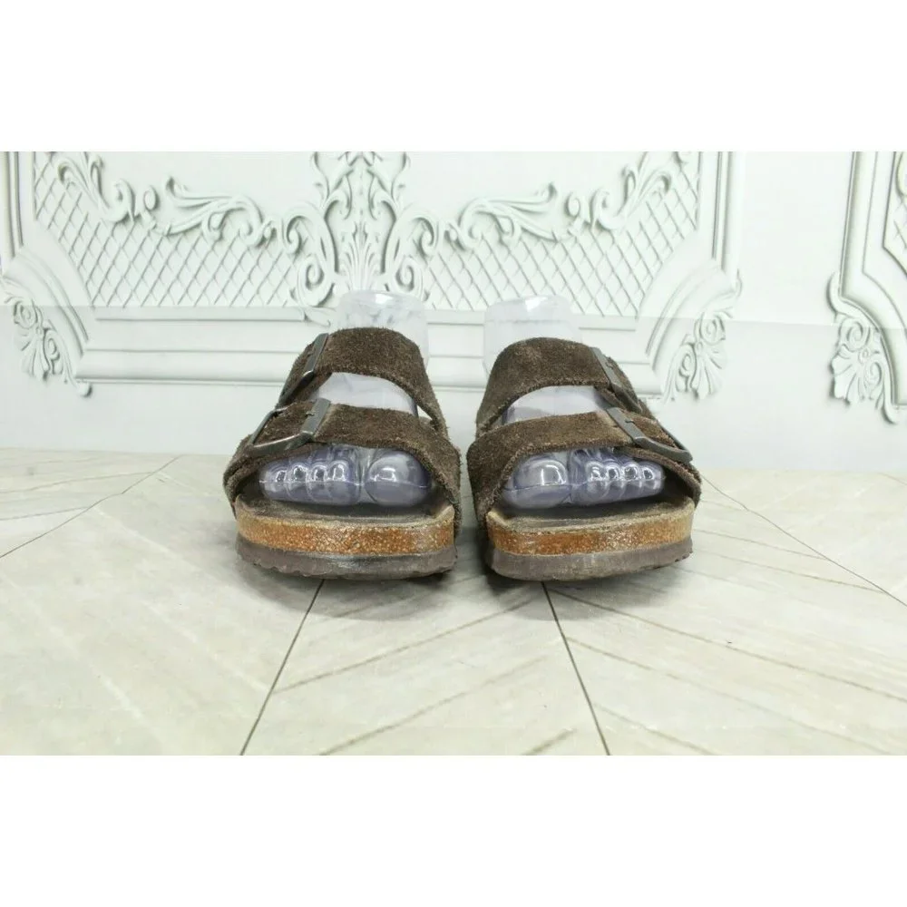 Birkenstock Arizona Brown Suede Double-Strap Slide Sandals Size 38 US 7 - Picture 4 of 9